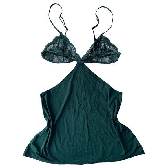 LA SENZA BABYDOLL CAMI TOP WOMENS M DARK GREEN SHEER LACE BRA SEXY  LINGERIE - Picture 7 of 15